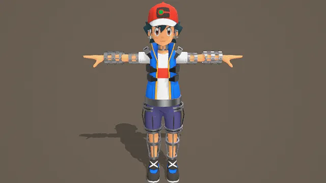 3D卡通风格红蓝银系动漫角色模型，创意设计（3D角色、卡通风格、动漫机械风，角色设计主题）