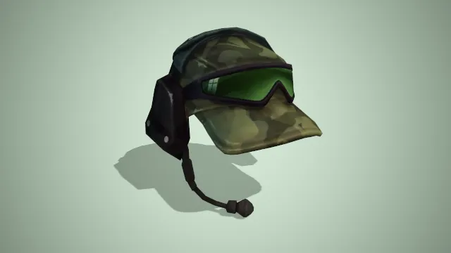 绿色迷彩帽子戴有绿色护目镜连接耳麦