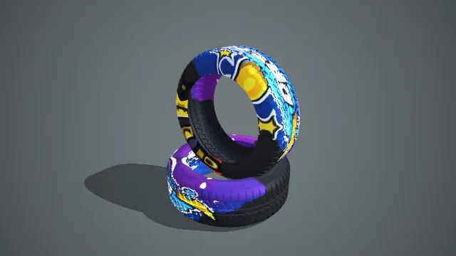 写实风格星彩涂鸦轮胎组合 3D 街头潮流道具模型
