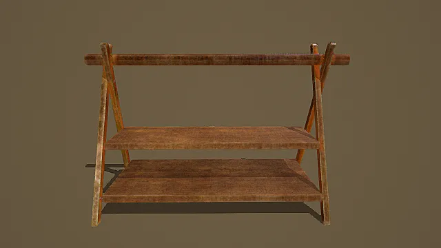 复古木质折叠置物架3D模型