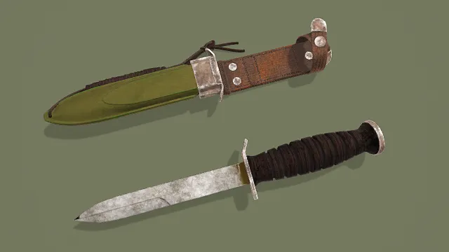 复古军用格斗匕首（含刀鞘）3D模型