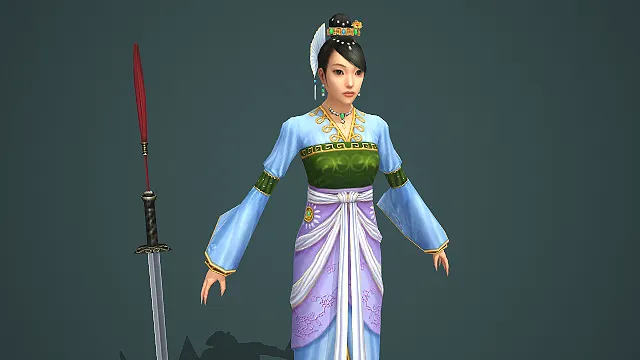 持长剑的古风蓝紫仕女游戏角色模型