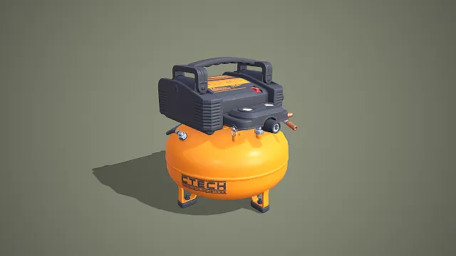 橙黑双色便携空气压缩机 3D 低多边形气动工具模型