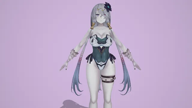 3D卡通风格泳装少女角色模型，创意设计（3D角色、卡通风格、可爱风，角色设计主题）