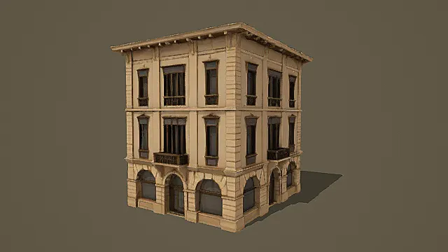 复古欧式风米黄雕花商住楼3D模型