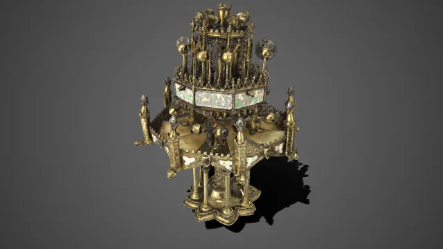 哥特风  装饰性喷泉   鎏金金属  多层城堡  贝壳装饰板  华丽  精致与复古  欧式