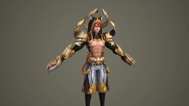 黑金鎏金兽爪连帽刺客角色 3D 模型 游戏角色道具素材