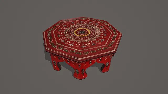 民俗彩绘风八角雕花桌3D模型