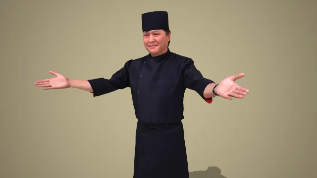 专业亲和风黑色厨师服男性餐饮从业者形象 3D 模型