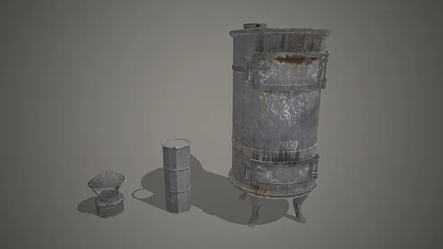 废土自制金属炉  生存烹饪设备  做旧工业质感  写实风