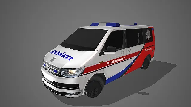 白红蓝配色救护车带急救标识警灯写实汽车模型
