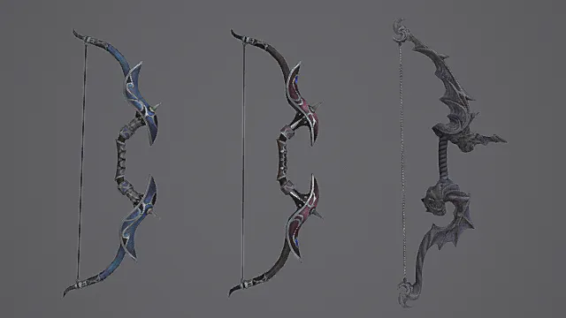 仙魔风格弓箭套装游戏武器3D模型 