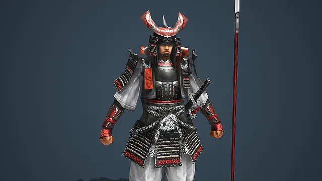 带长枪的日式战国武士模型