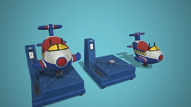 卡通风格蓝白红三色飞机摇摇车组合装饰道具