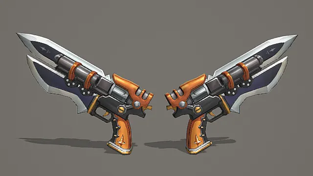 橙黑科技双持枪刃游戏武器3D模型