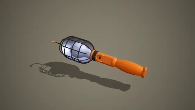 橙色带防护网手持工作灯 3D 低多边形照明工具模型