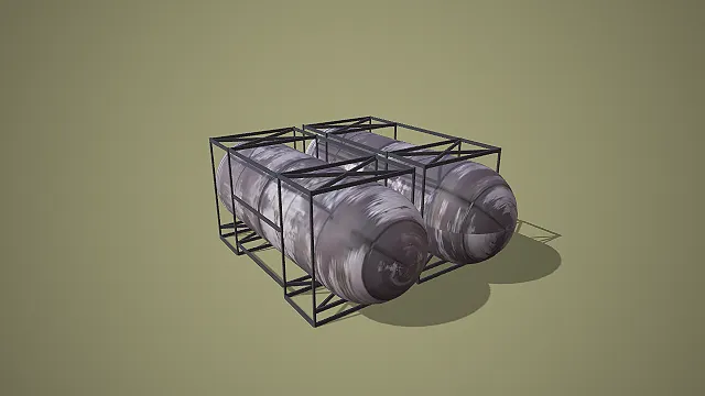 双卧式金属储液罐带支架组合 3D 低多边形工业场景模型