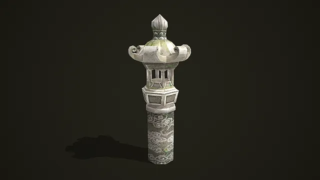 带云纹雕刻的青苔石质中式灯柱