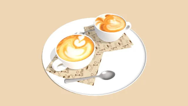 大盘子摆放两人份咖啡有勺子饮品