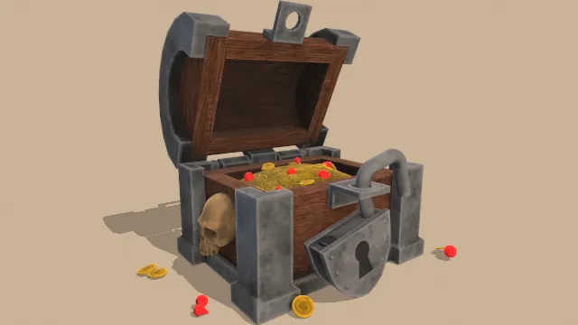 海盗打开的宝藏箱木箱金币钻石道具