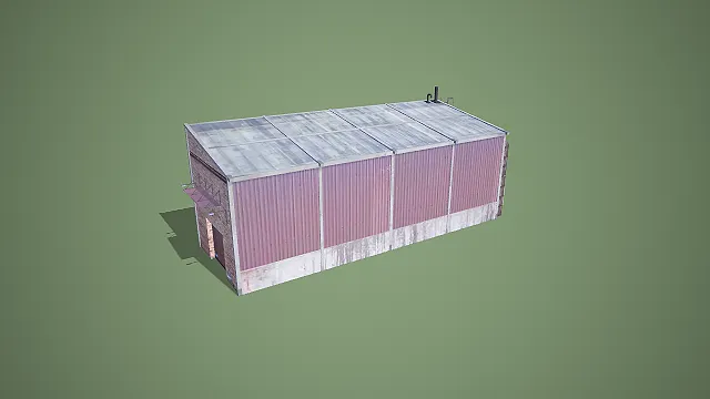 带爬梯波纹金属侧墙厂房 3D 低多边形工业建筑模型