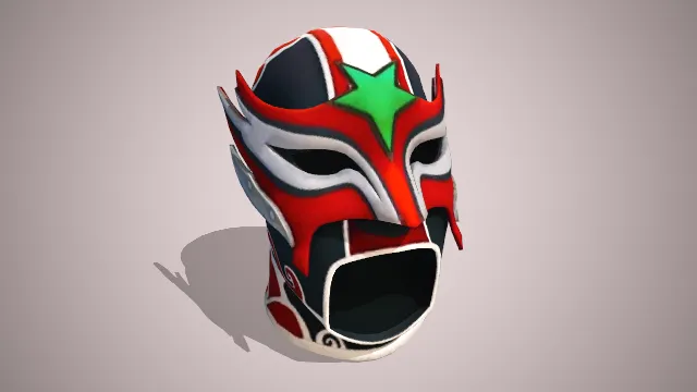 红白黑色装饰条纹头套挂有半边面具