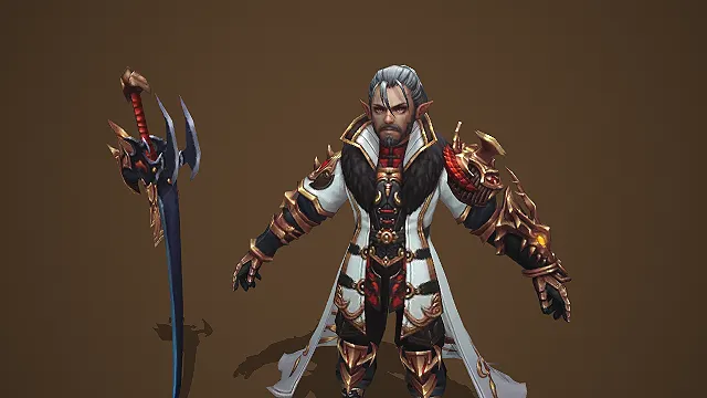 卡通 Q 版银发精灵伯爵白黑金纹重甲魔剑 3D 游戏角色模型