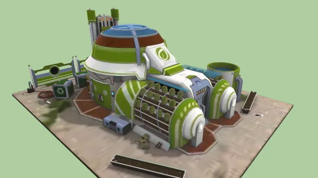 卡通风格绿色工厂场景建筑机器