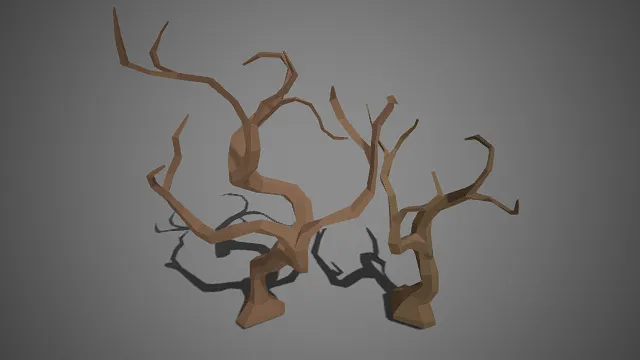 低多边形  枯树枝  扭曲蜷曲  设计感  风格简洁  枝桠稀疏  