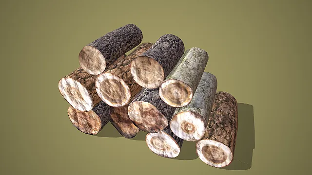 紧凑堆叠多纹理短木段 3D 篝火场景装饰模型