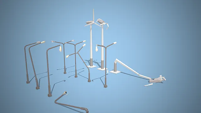 城市设施  风力发电机模型  灾难场景  城市基建组件