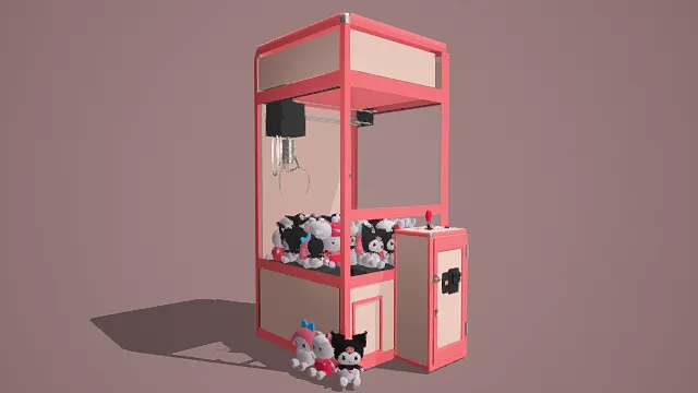 3D卡通风格抓娃娃机模型，创意设计（3D娃娃机、卡通风格、可爱游乐风）