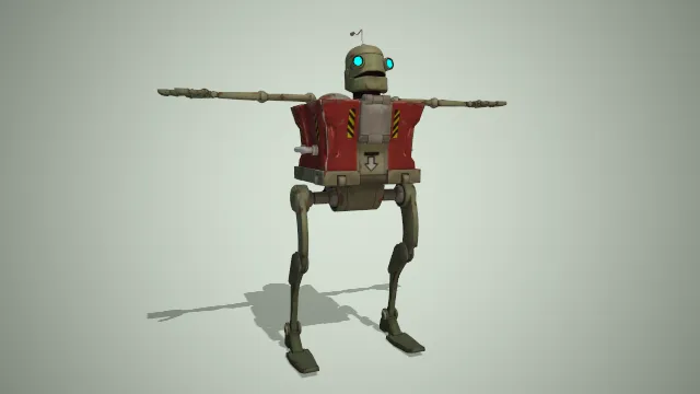 绿色的机器人，身体部位由红色组成