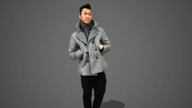 质感灰调双排扣大衣男性秋冬时尚形象 3D 模型