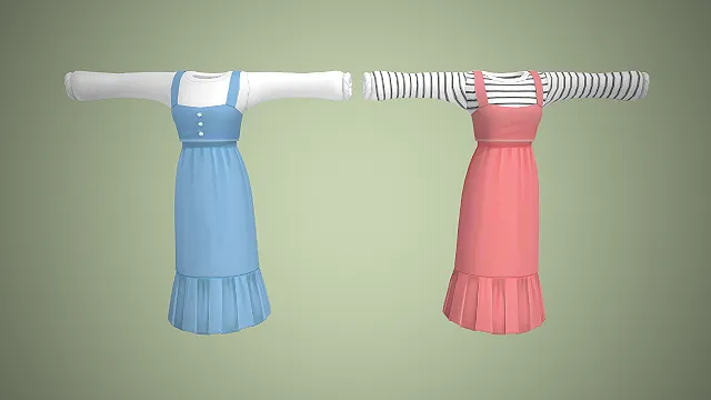 背带裙装  休闲日常风  收腰设计  荷叶边裙摆