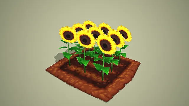 卡通方形菜地向日葵成熟株 3D 模型 游戏农场花卉种植道具