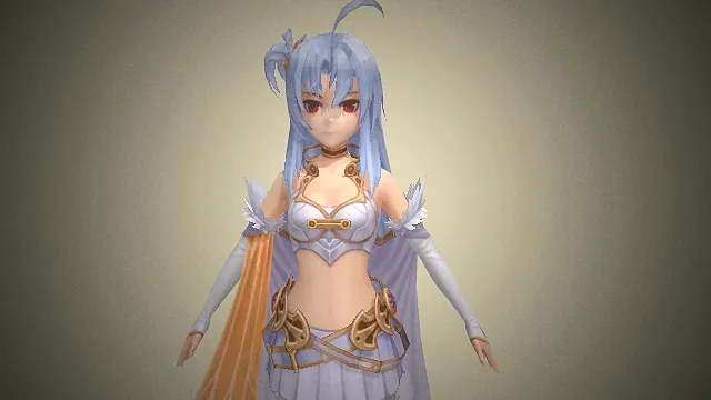 一个浅蓝长发的天使骑士的3D模型