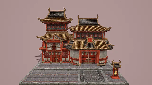 卡通风格中式组合式民居建筑3D模型
