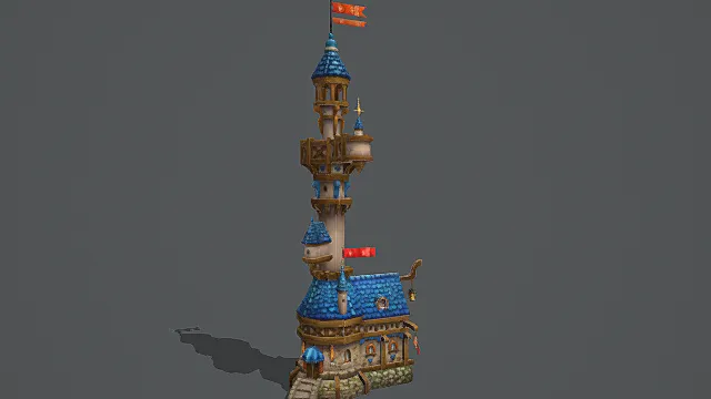 童话风格奇幻塔楼建筑游戏场景模型 