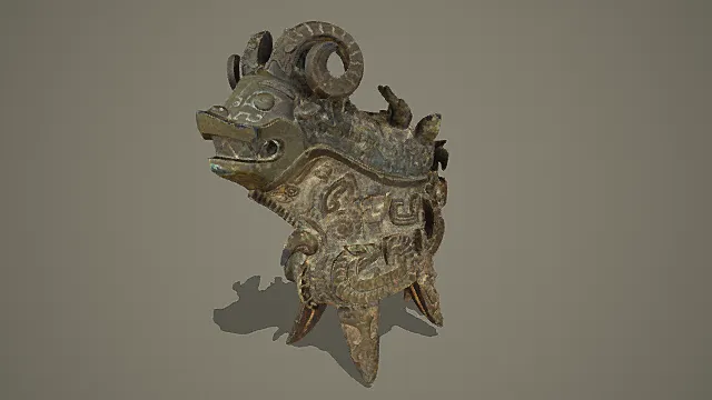 国风奇器风格兽形青铜觥摆件 3D 模型 