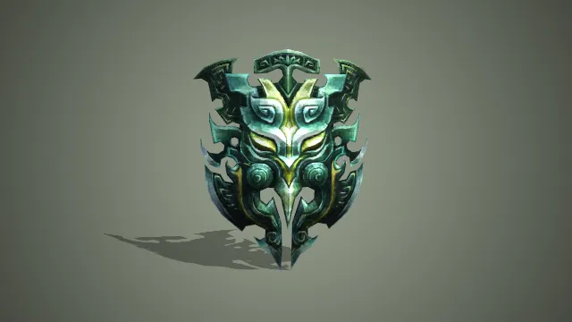 卡通风格青铜兽面纹镂空造型国风盾牌 3D 道具模型