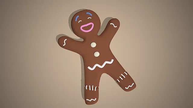 一个充满节日氛围的姜饼人的3D卡通模型