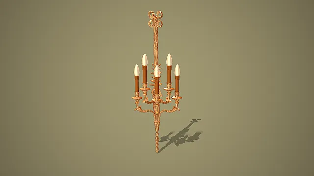 欧式复古金色蝴蝶结五臂烛台壁灯场景装饰模型