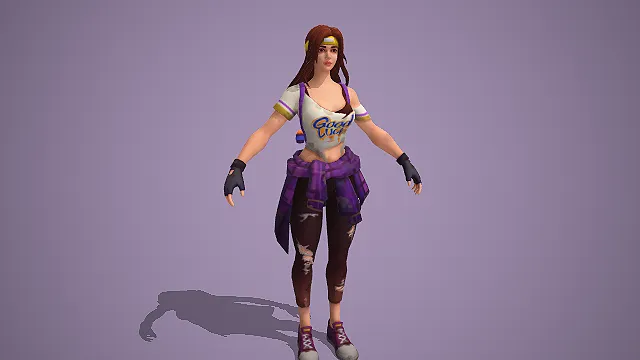 卡通街头风休闲运动少女角色 3D 模型 做旧穿搭