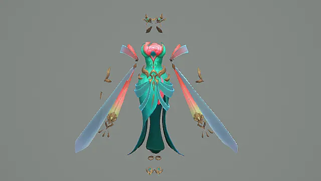 幻彩灵蝶风格的“碧羽仙裙”套装模型