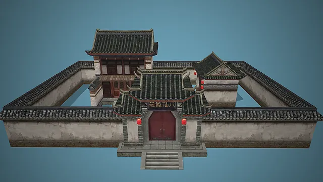 古风风格的3D中式四合院模型，适合用于古风游戏