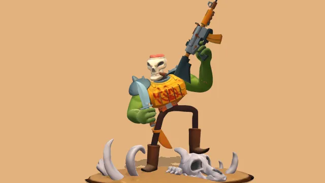 斯库利卡通风格化角色人物骷骨架刀枪武器