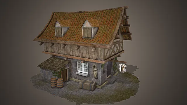 中古小镇风格砖木民居模型