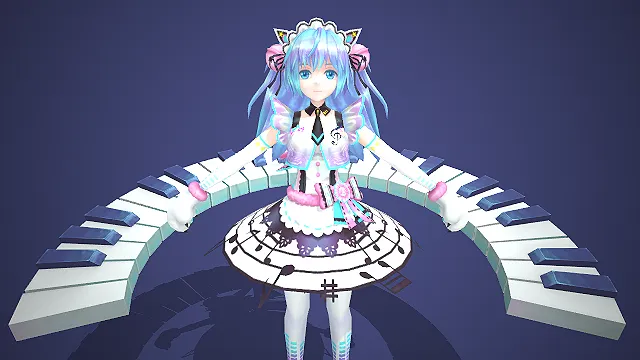 二次元音乐少女  钢琴主题  猫耳女仆风  战斗服饰