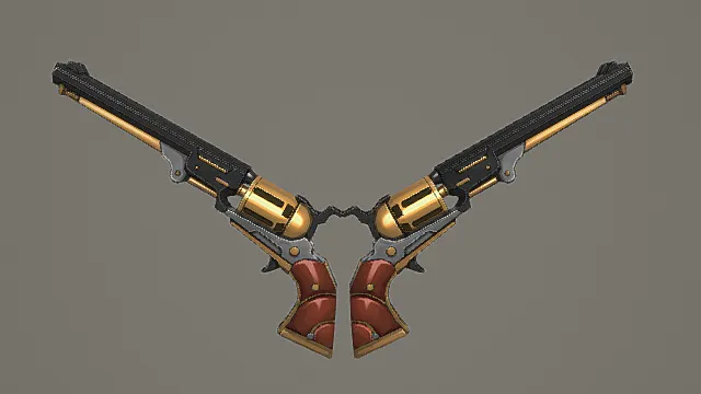 科幻双持左轮手枪游戏武器3D模型